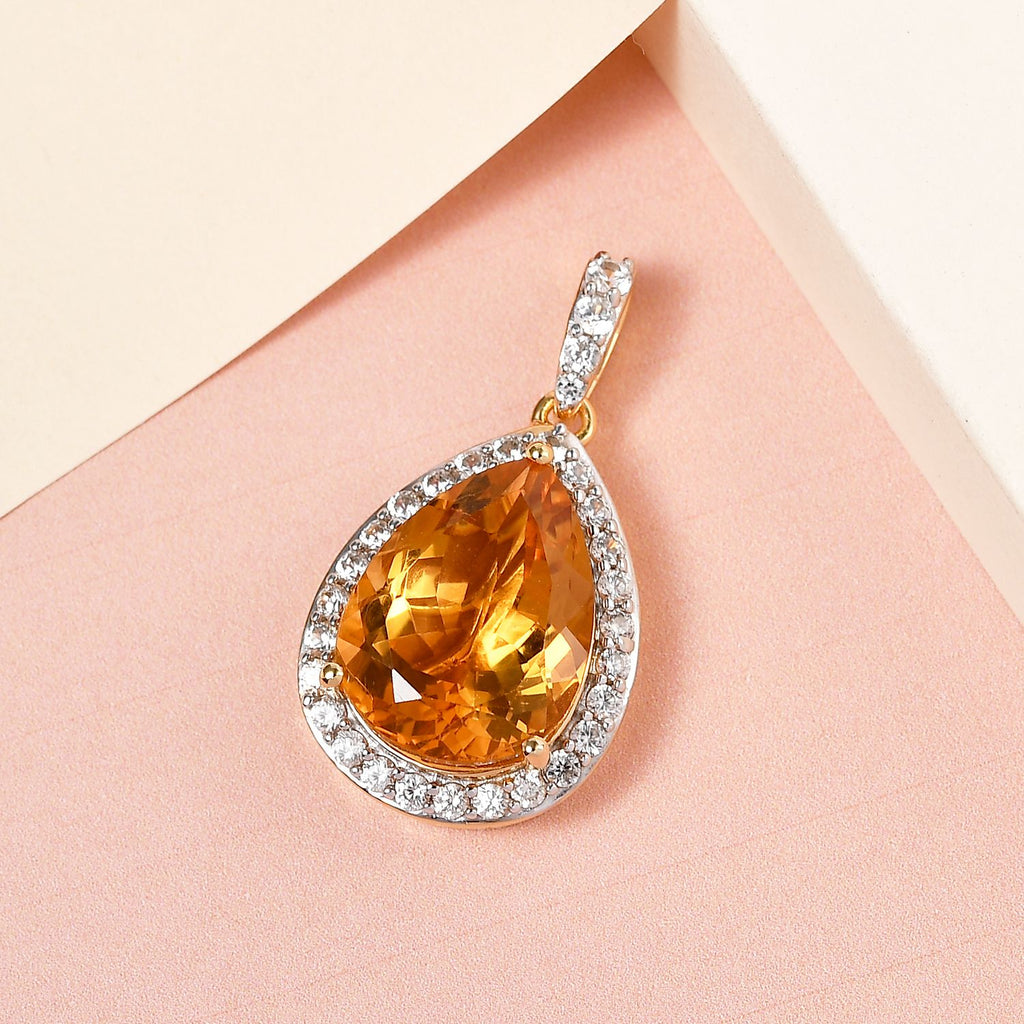 Serra Gaucha Citrin und weißer Zirkon-Anhänger, 925 Silber vergoldet ca. 8.99 ct