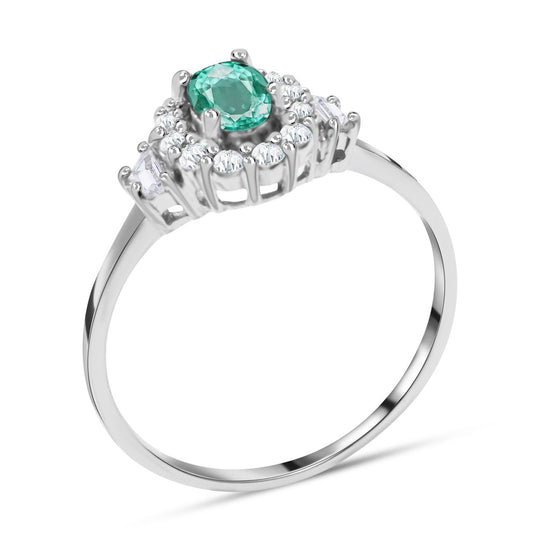 AAA Kagem sambischer Smaragd und weißer Zirkon Ring, 925 Silber platiniert (Größe 16.00) ca. 0.96 ct