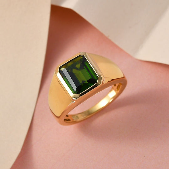 Natürlicher Chromdiopsid-Ring, 925 Silber Gelbgold Vermeil (Größe 18.00) ca. 3,26 ct