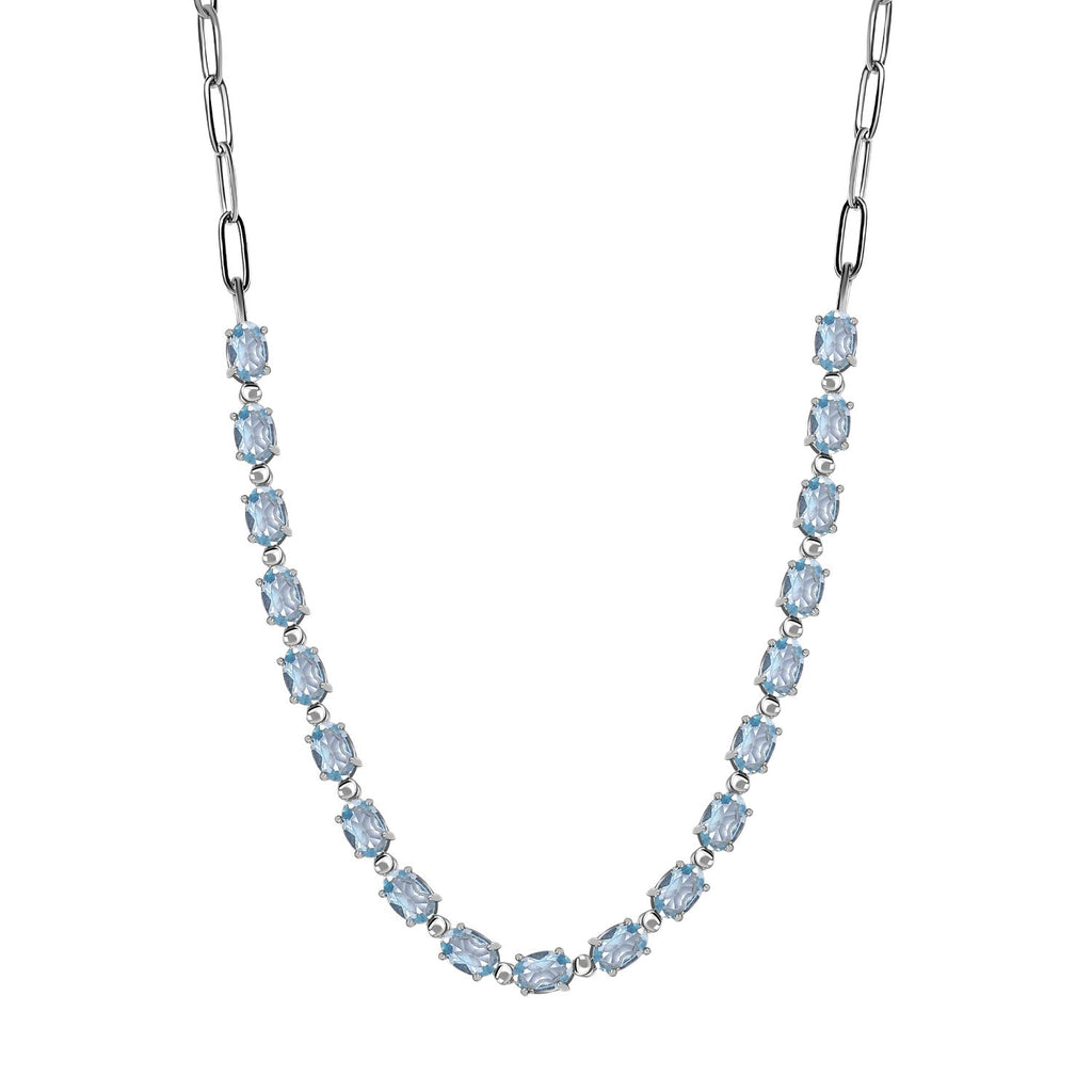 Himmelblaue Topas Halskette, ca. 45 cm, Edelstahl ca. 10.65 ct