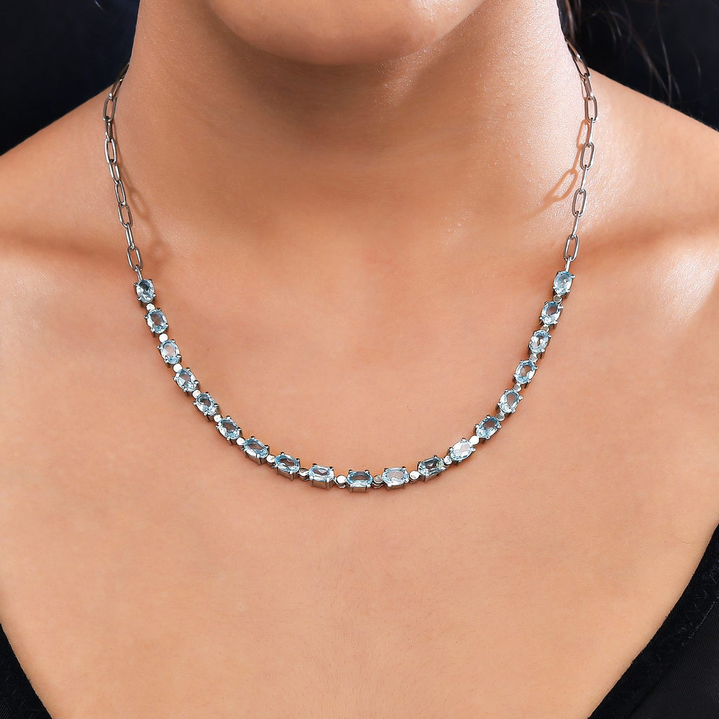 Himmelblaue Topas Halskette, ca. 45 cm, Edelstahl ca. 10.65 ct