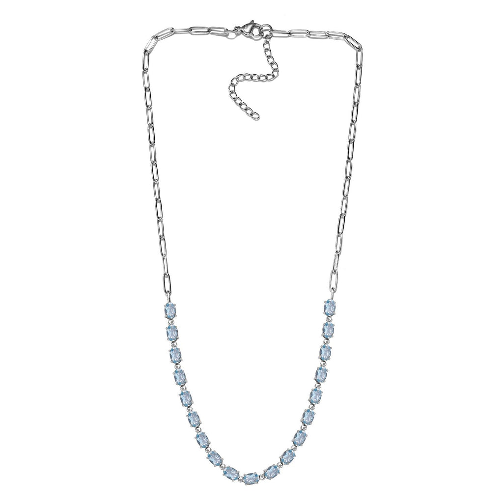 Himmelblaue Topas Halskette, ca. 45 cm, Edelstahl ca. 10.65 ct