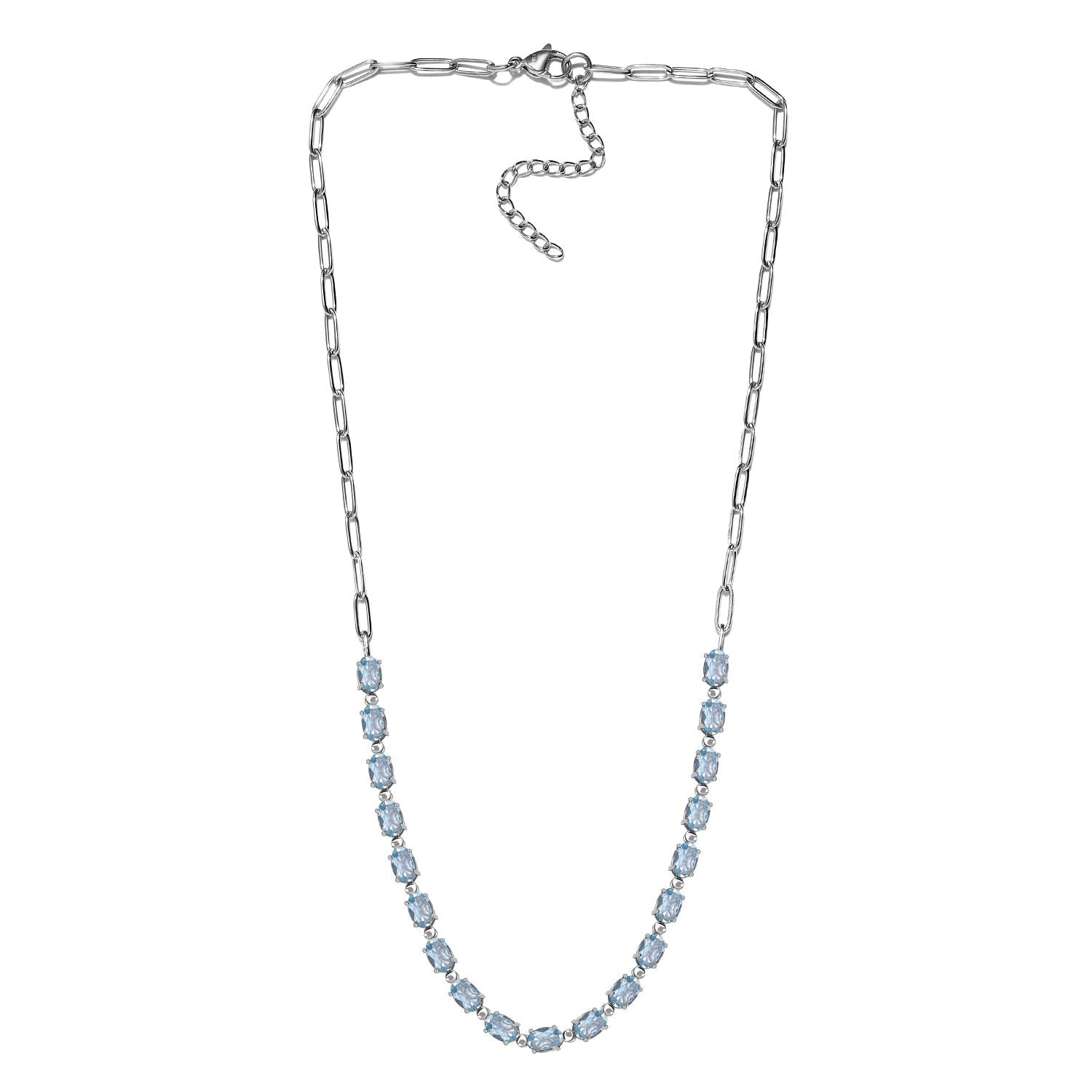 Himmelblaue Topas Halskette, ca. 45 cm, Edelstahl ca. 10.65 ct