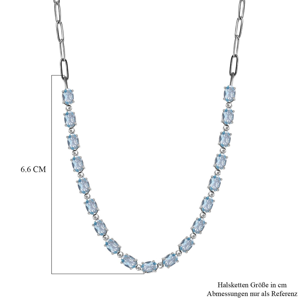 Himmelblaue Topas Halskette, ca. 45 cm, Edelstahl ca. 10.65 ct
