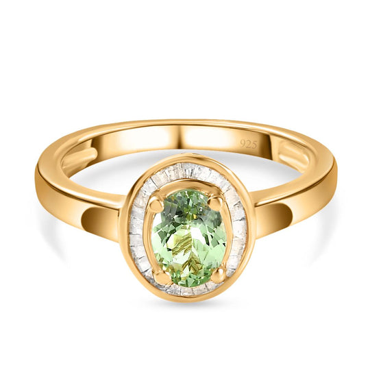 AA Merelani Mint-Granat und weißer Diamant-Ring, 925 Silber Gelbgold Vermeil (Größe 20.00) ca. 1.02 ct