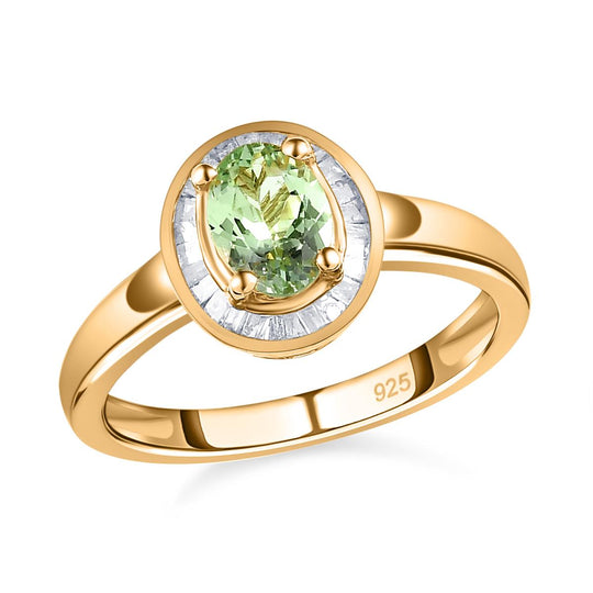 AA Merelani Mint-Granat und weißer Diamant-Ring, 925 Silber Gelbgold Vermeil (Größe 20.00) ca. 1.02 ct