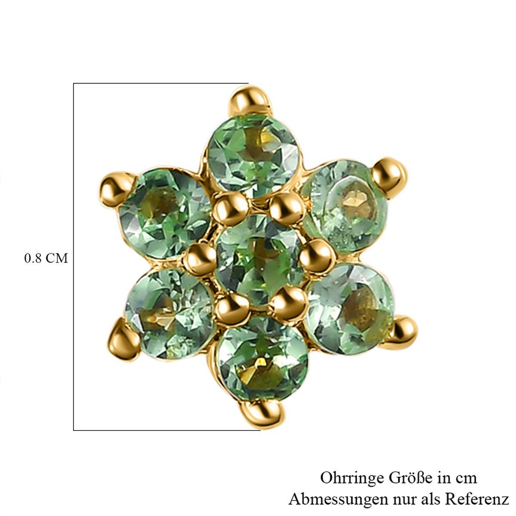 Natürliche Merelani Mint-Granat Ohrstecker, 925 Silber Gelbgold Vermeil ca. 0.62 ct