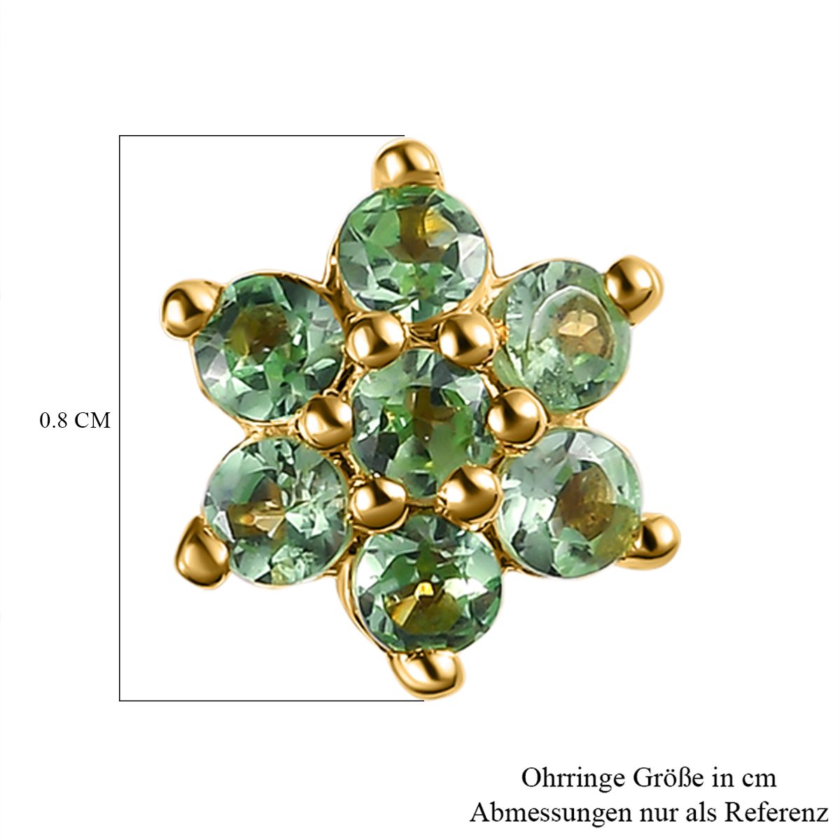Natürliche Merelani Mint-Granat Ohrstecker, 925 Silber Gelbgold Vermeil ca. 0.62 ct
