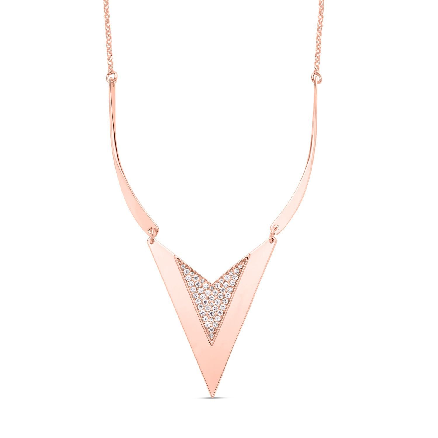 Chevron Form Weißes Kristall Halskette, ca. 50 cm, roséfarben
