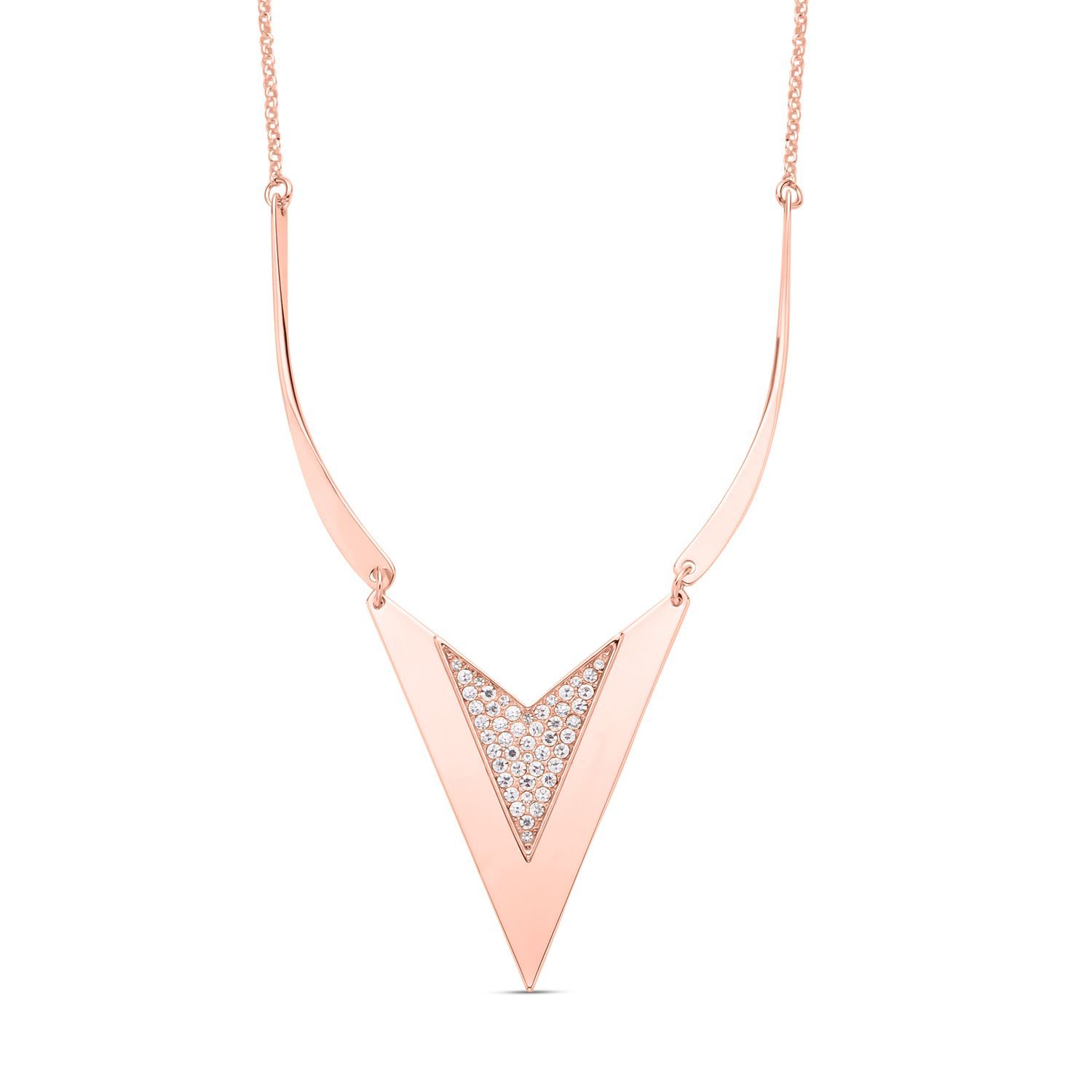Chevron Form Weißes Kristall Halskette, ca. 50 cm, roséfarben