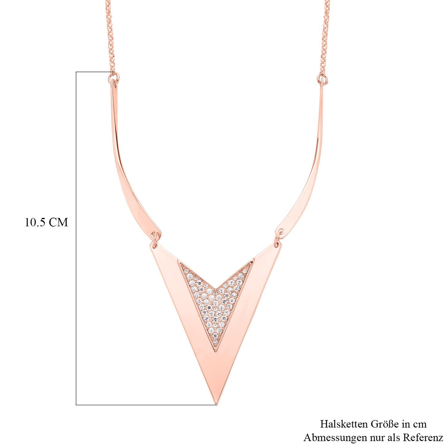 Chevron Form Weißes Kristall Halskette, ca. 50 cm, roséfarben