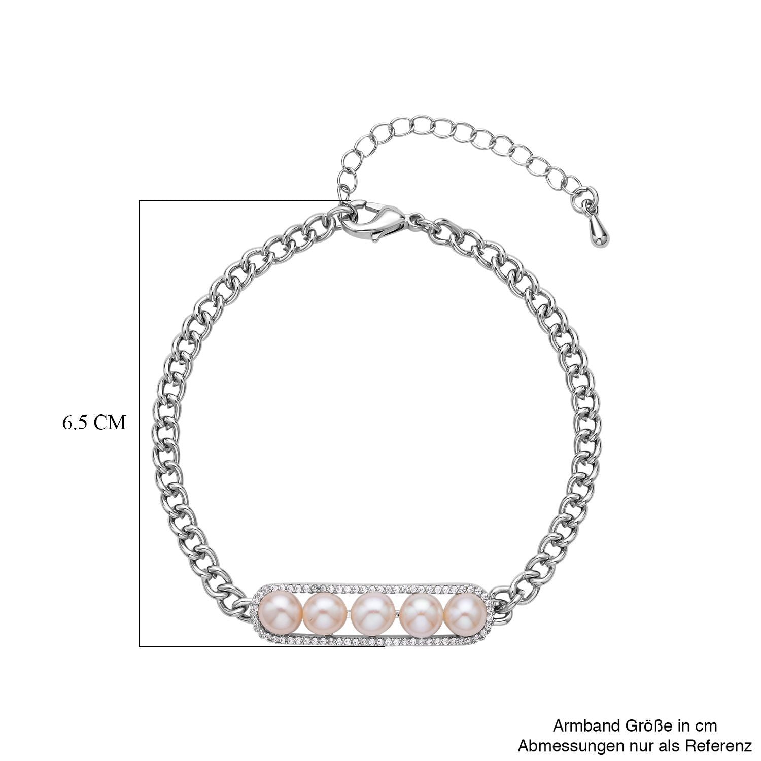 Weißes Muschelkernperle und Zirkonia Armband, ca. 19 cm, Messing