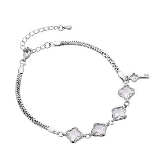 Weißes Zirkonia Armband, ca. 19 cm + 5 cm Extender, Messing