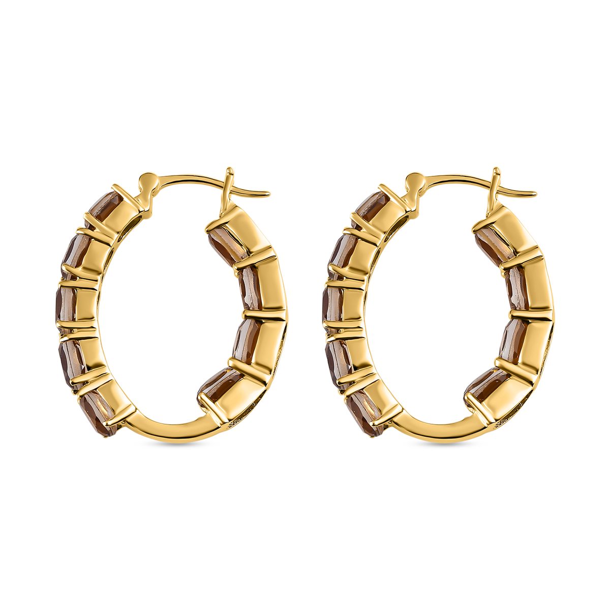 Champagner Triplette Quarz Creolen, 925 Silber vergoldet ca. 10.24 ct