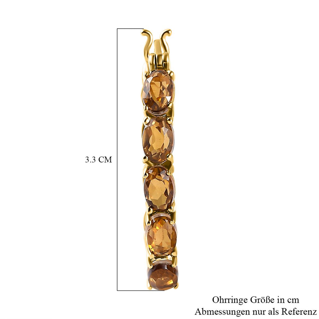 Champagner Triplette Quarz Creolen, 925 Silber vergoldet ca. 10.24 ct