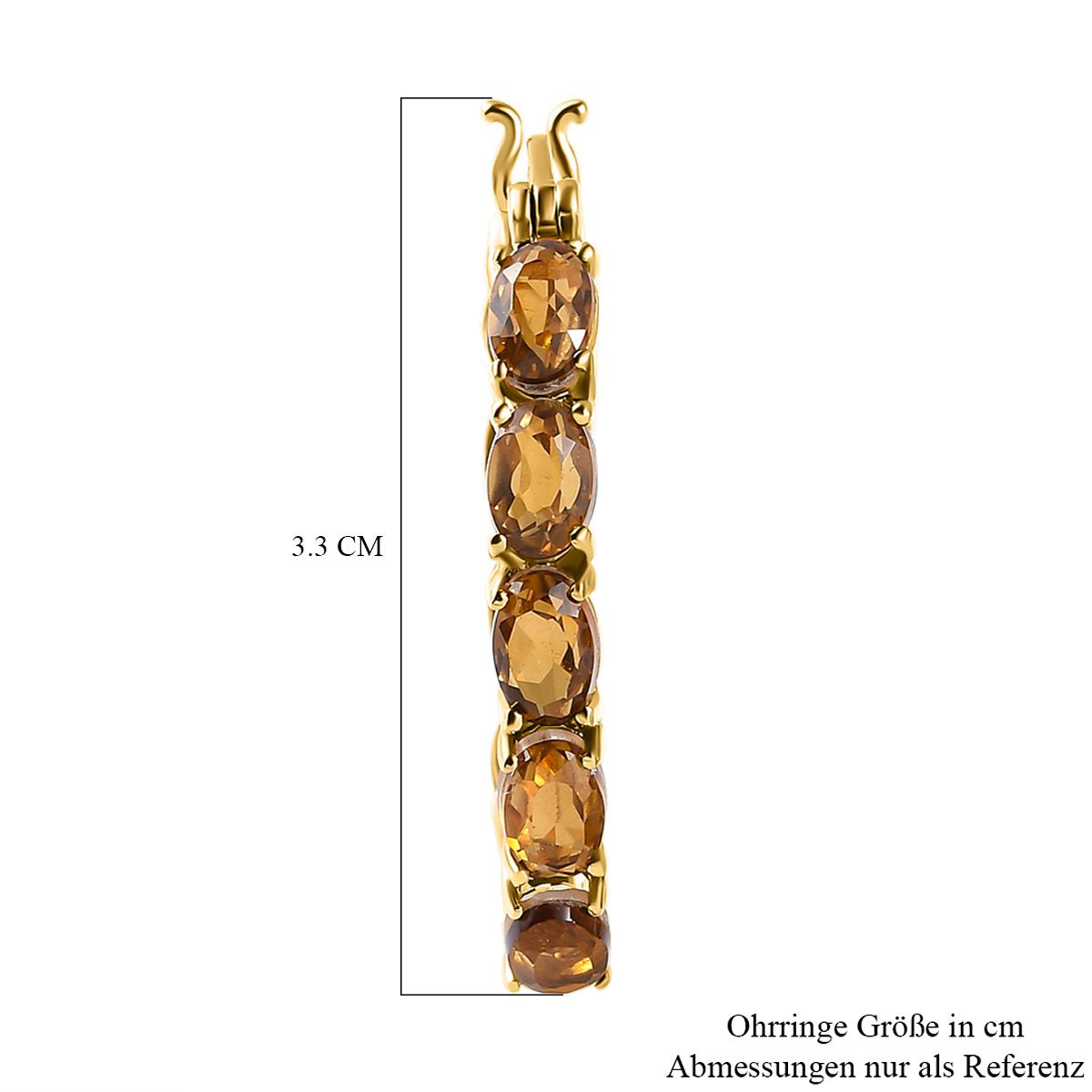 Champagner Triplette Quarz Creolen, 925 Silber vergoldet ca. 10.24 ct