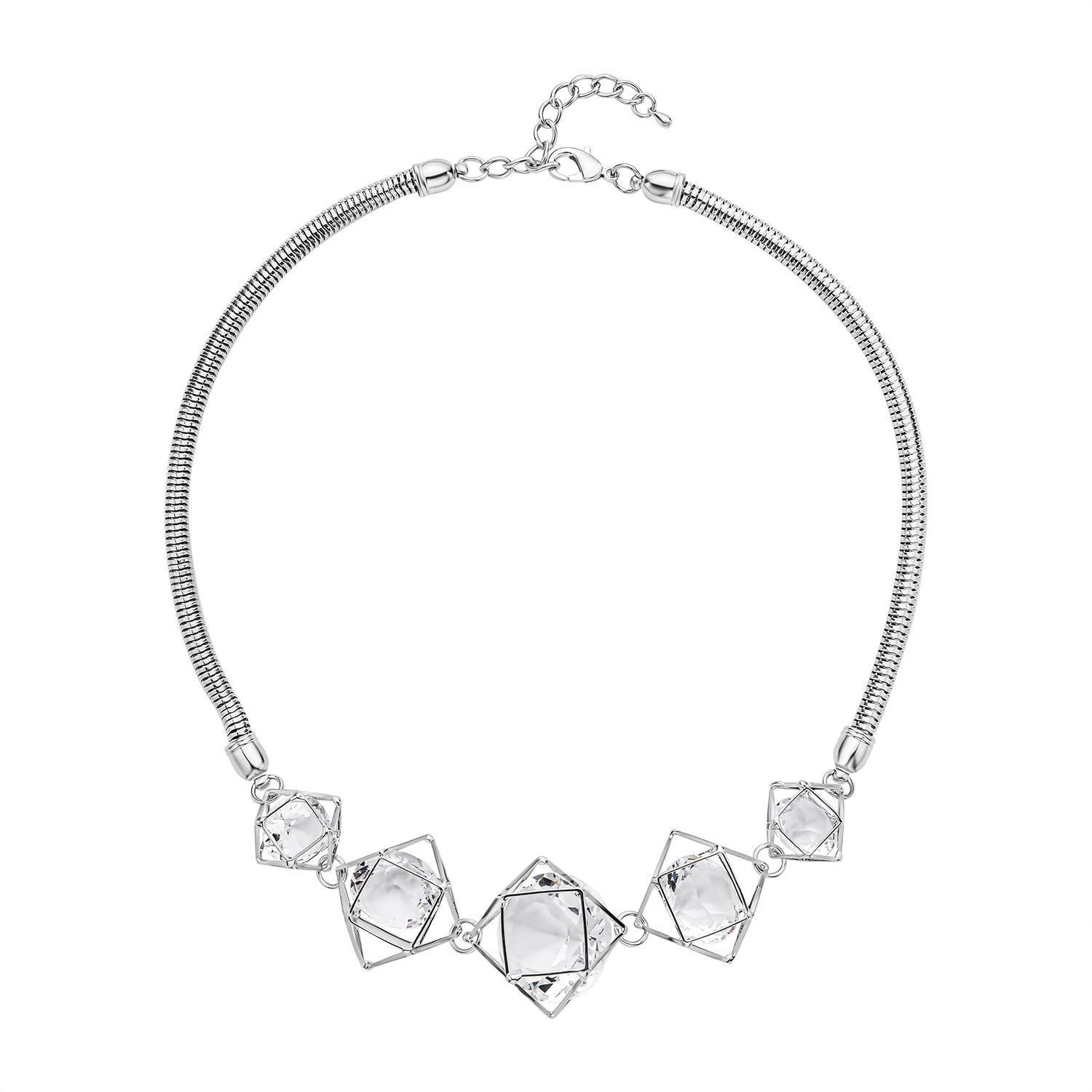Weiße Kristall Halskette, ca. 50 cm, silberfarben 5.00 ct
