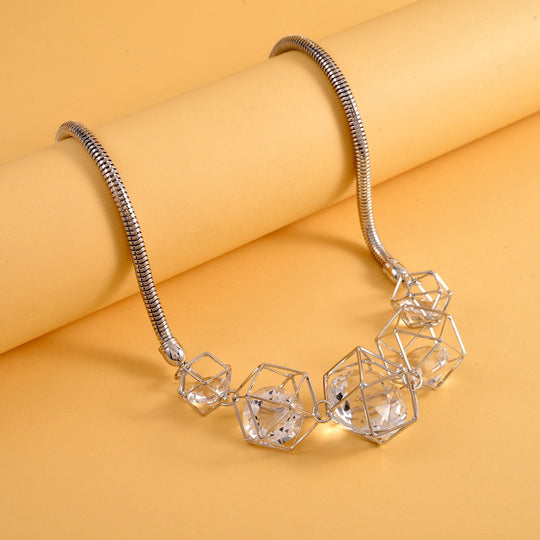 Weiße Kristall Halskette, ca. 50 cm, silberfarben 5.00 ct