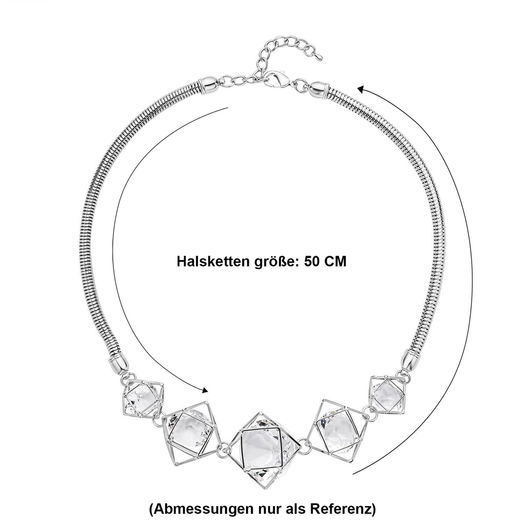 Weiße Kristall Halskette, ca. 50 cm, silberfarben 5.00 ct