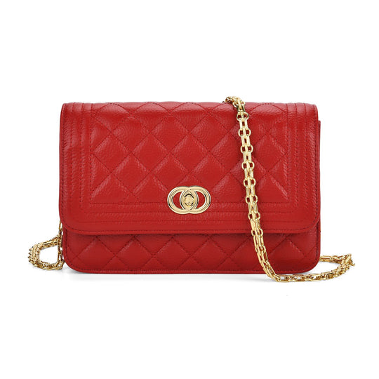 Crossbody-Tasche aus Echtleder mit Kettenriemen, 23,5x14x8 cm, Hellgrau