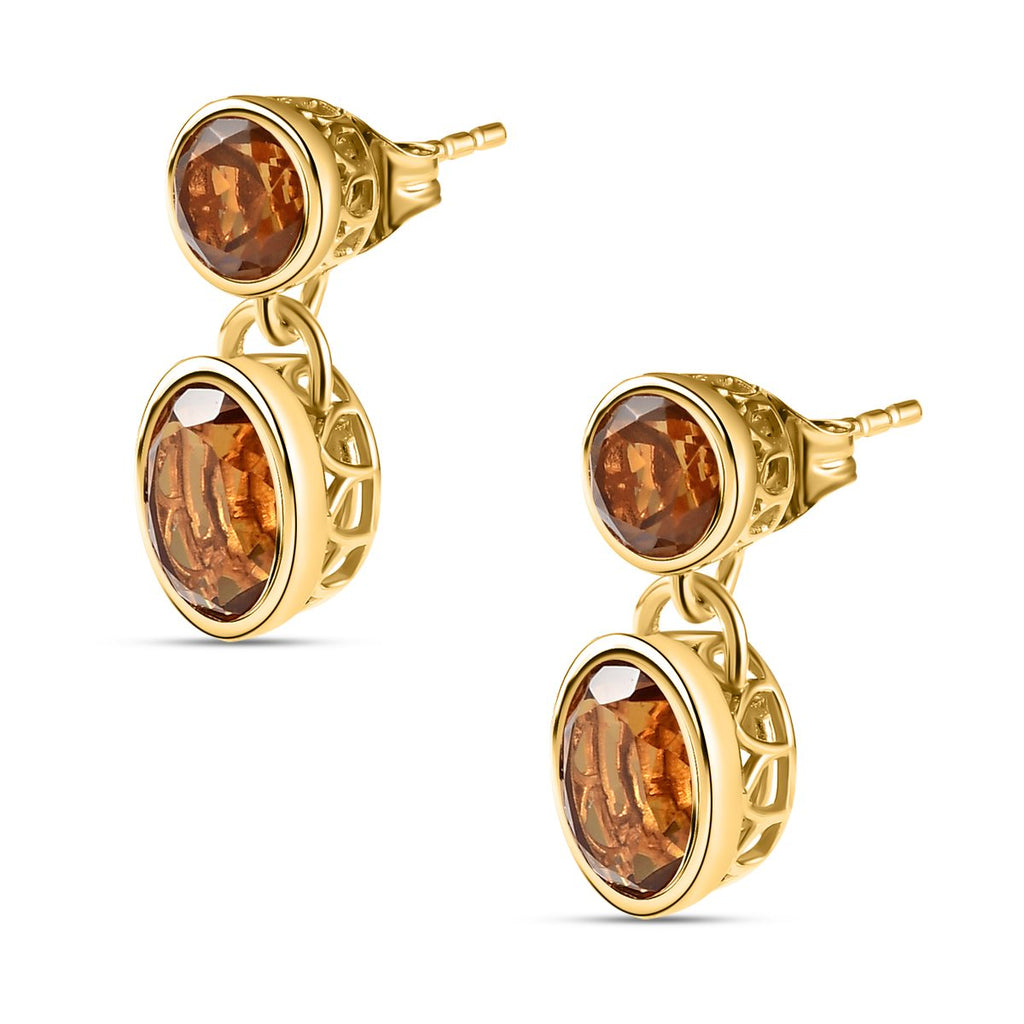 Champagner Triplette Quarz Ohrringe, 925 Silber vergoldet ca. 6.24 ct