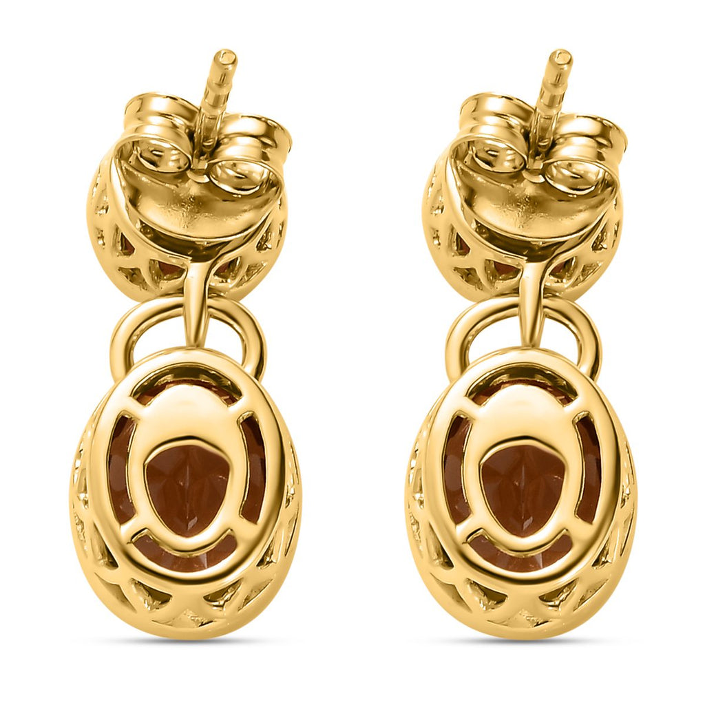 Champagner Triplette Quarz Ohrringe, 925 Silber vergoldet ca. 6.24 ct