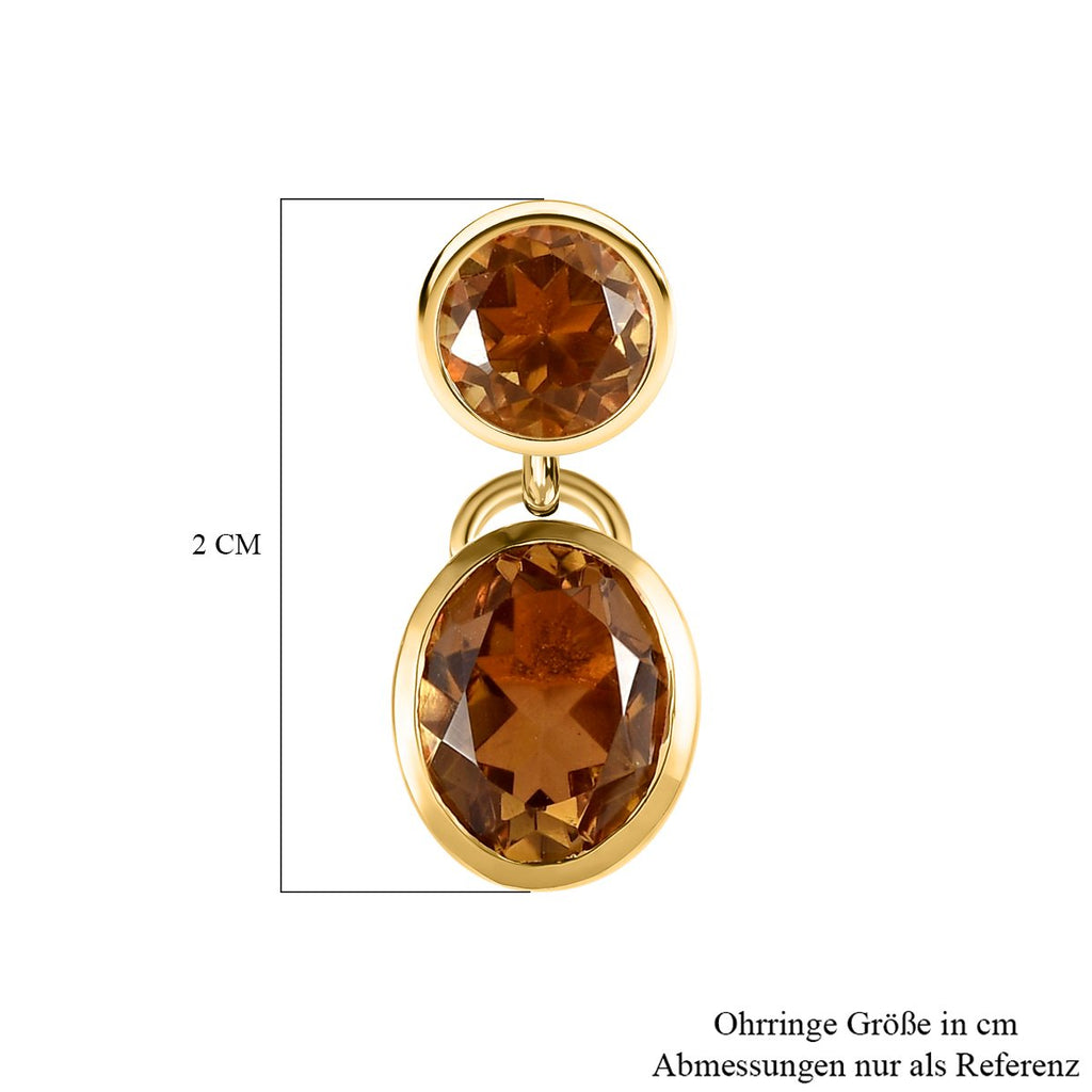 Champagner Triplette Quarz Ohrringe, 925 Silber vergoldet ca. 6.24 ct