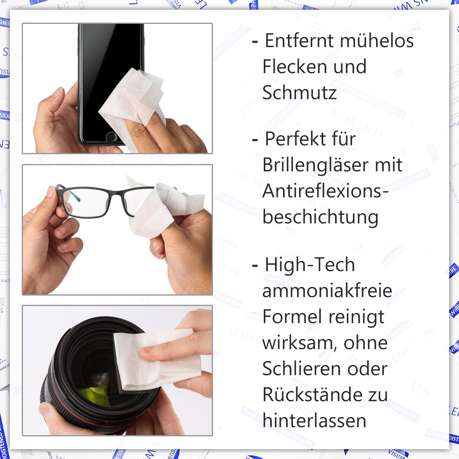 200er Set - Papier Mikrofaser Linsentücher für Brillen und Glass