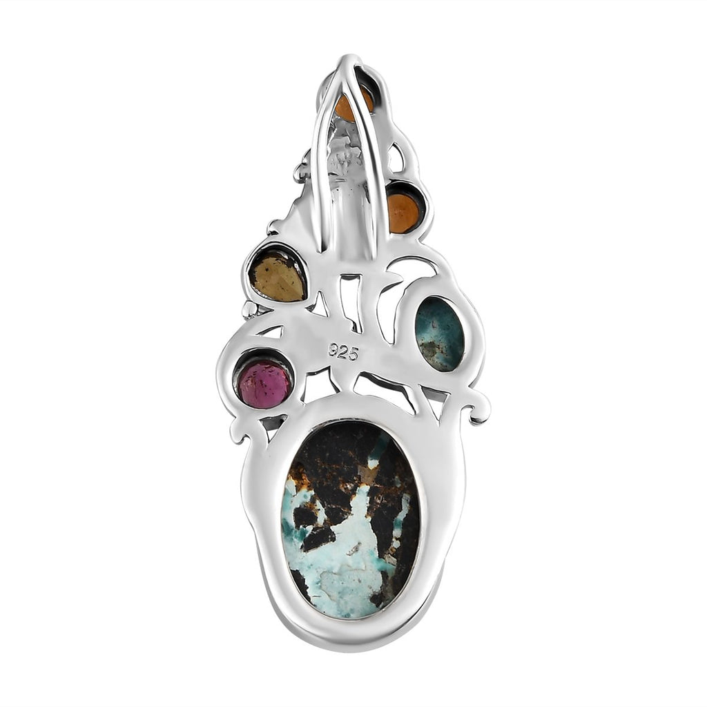Sierra Nevada Türkis und mehrfarbig Turmalin Anhänger, 925 Silber platiniert ca. 7.09 ct