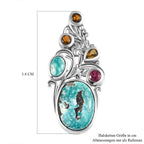 Sierra Nevada Türkis und mehrfarbig Turmalin Anhänger, 925 Silber platiniert ca. 7.09 ct