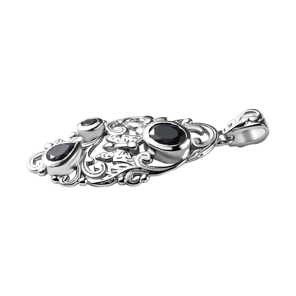 Schwarzer Saphir Anhänger, 925 Silber platiniert ca. 3.10 ct
