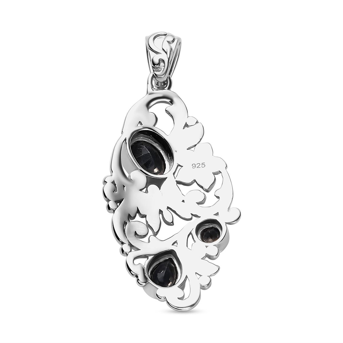 Schwarzer Saphir Anhänger, 925 Silber platiniert ca. 3.10 ct