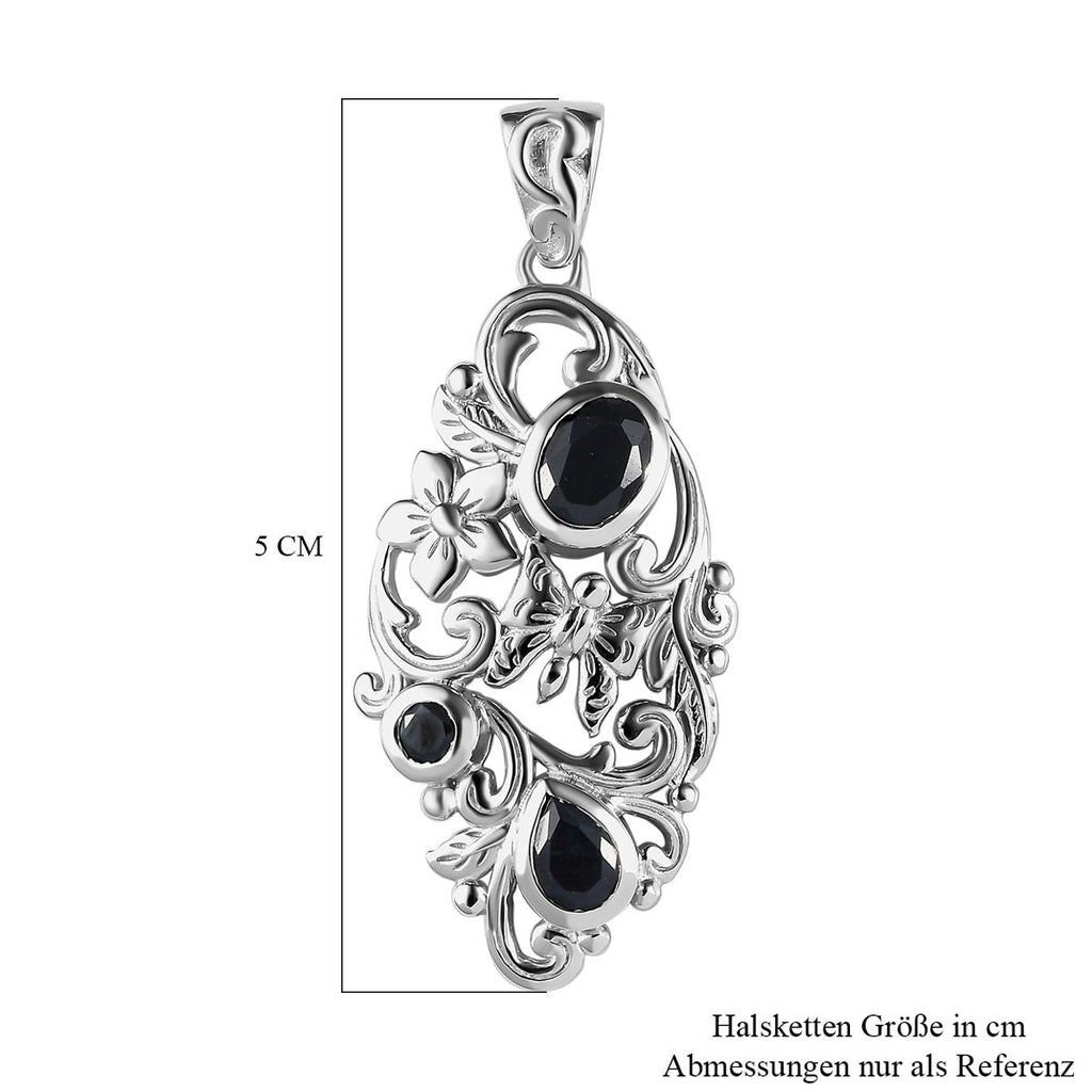 Schwarzer Saphir Anhänger, 925 Silber platiniert ca. 3.10 ct