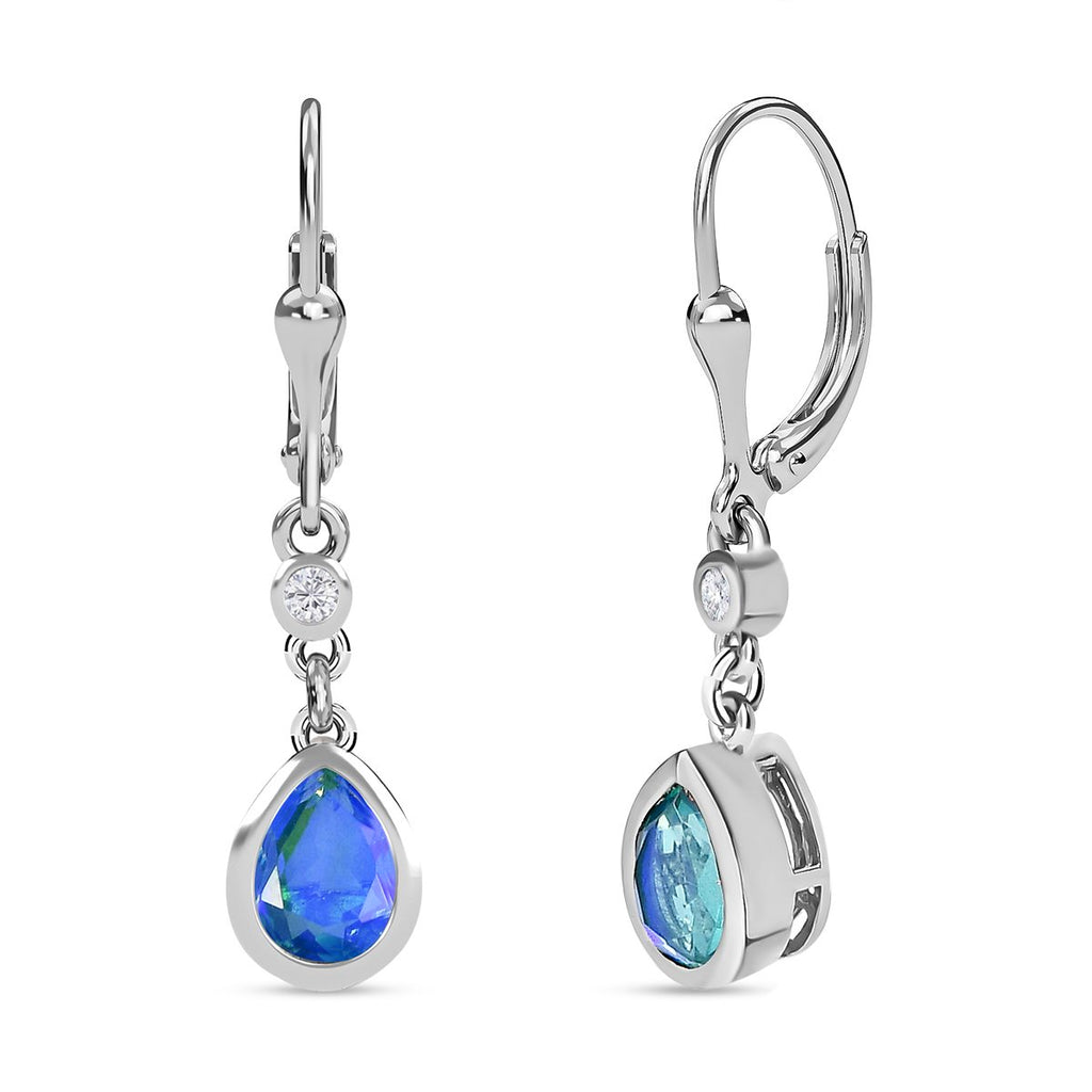 Pfau Triplette Quarz, weiße Zirkon Ohrringe, 925 Silber platiniert ca. 2.73 ct