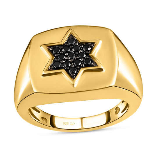 GP Celestial Traum-Kollektion - Schwarzer Diamant-Ring, 925 Silber vergoldet (Größe 21.00) ca. 0,35 ct