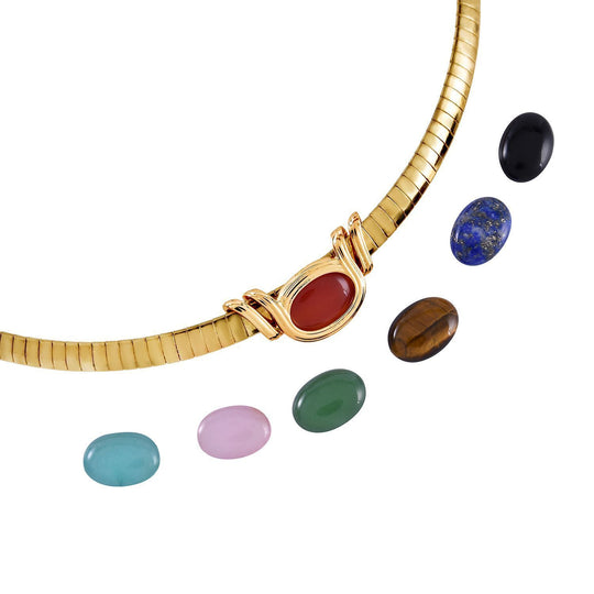 Evertrue Edelstein-Halskette mit 7 austauschbaren Edelsteinen, 45cm, Edelstahl Ion-Gelbbeschichtung - 24,50 ct.