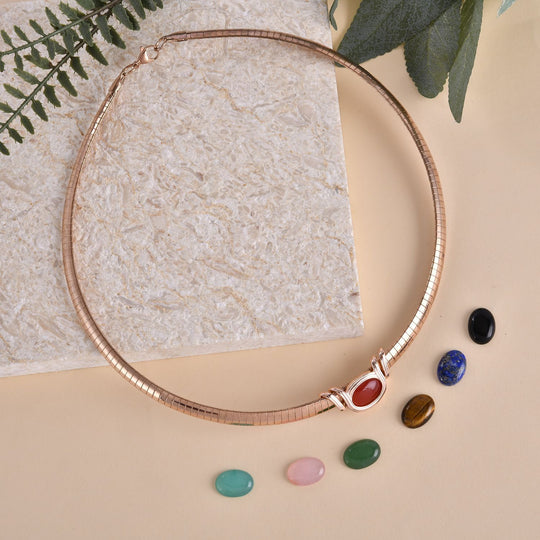 Evertrue Edelstein-Halskette mit 7 austauschbaren Edelsteinen, 45cm, Edelstahl Ion Rosé Beschichtung - 24,50 ct.