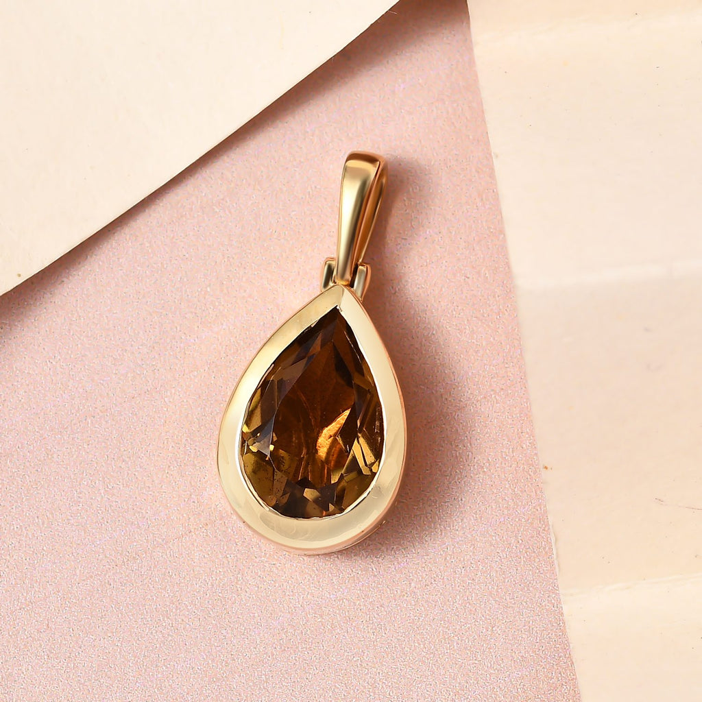 Champagner Triplett Quarz Anhänger, 925 Silber vergoldet ca. 3.16 ct
