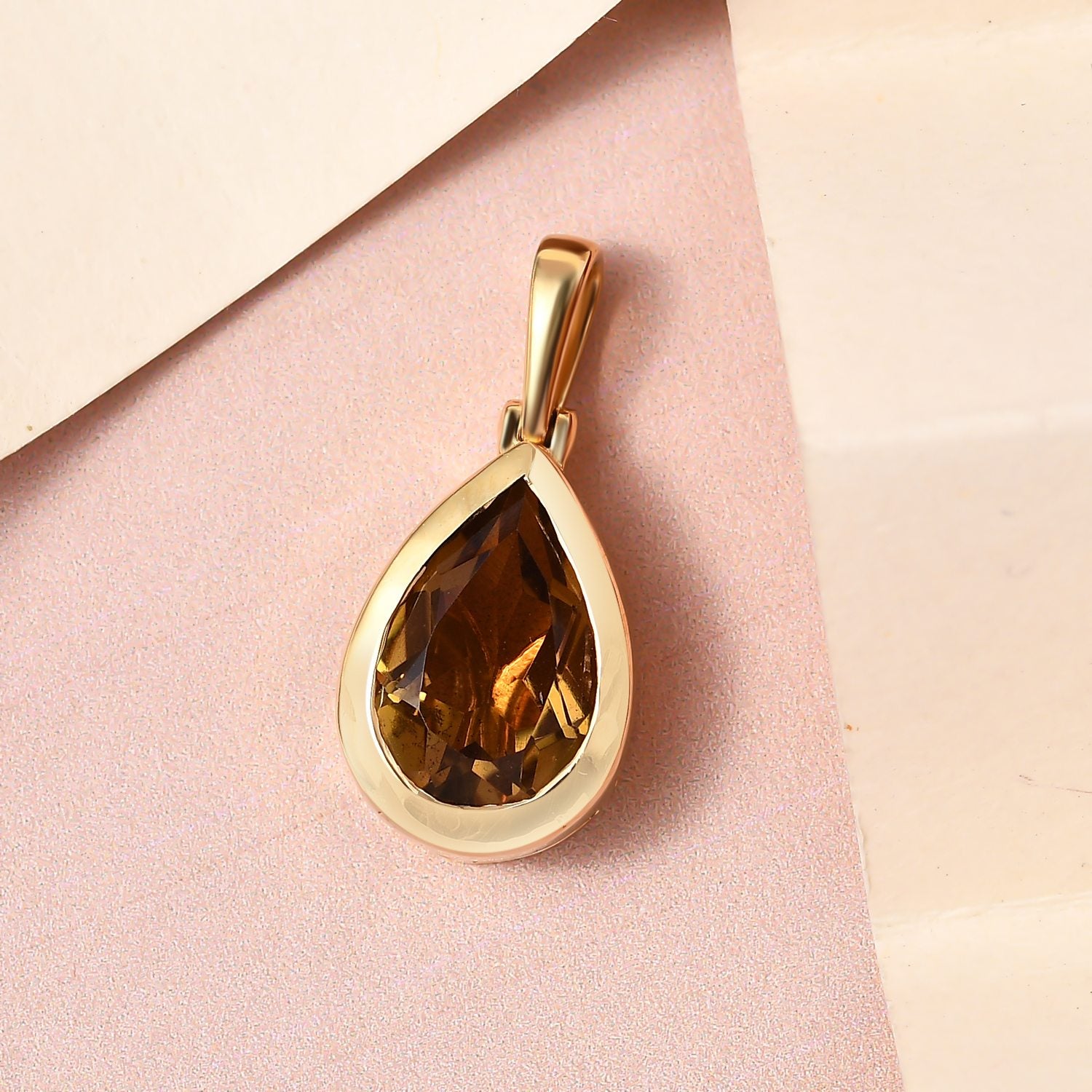 Champagner Triplett Quarz Anhänger, 925 Silber vergoldet ca. 3.16 ct