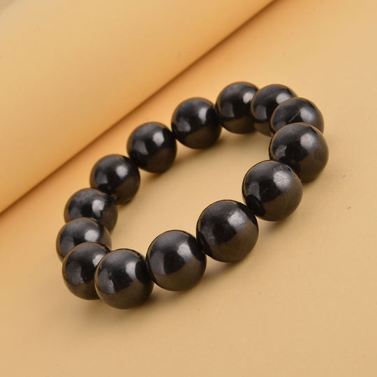 Natürliches Shungit (11-13 mm) flexibles Armband, 18-20 cm, ca. 200.00 ct