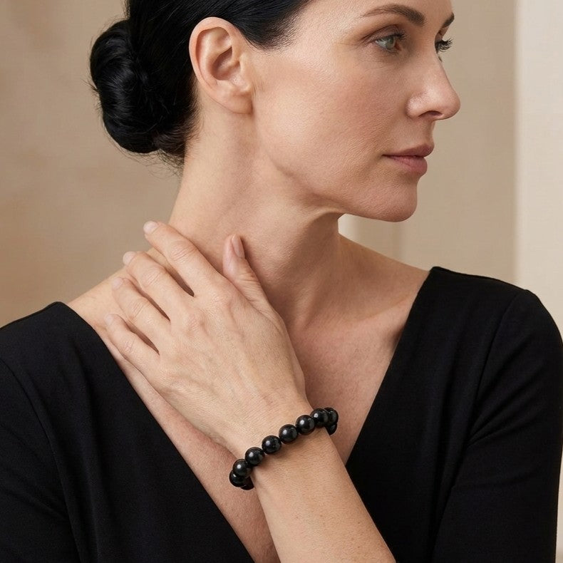 Natürliches Shungit (11-13 mm) flexibles Armband, 18-20 cm, ca. 200.00 ct