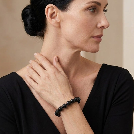 Natürliches Shungit (11-13 mm) flexibles Armband, 18-20 cm, ca. 200.00 ct