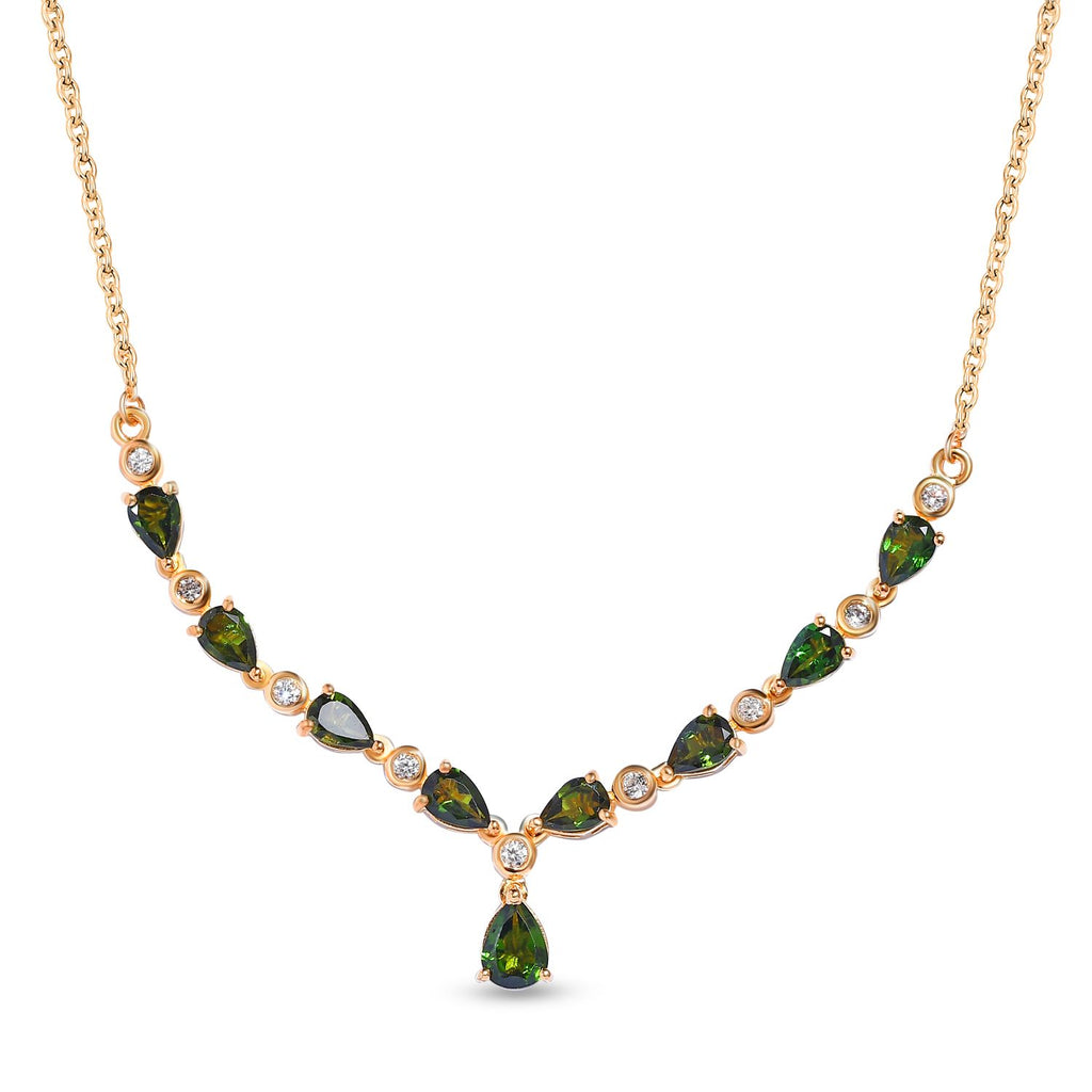 Natürliche Chrom Turmalin Halskette, ca. 45 cm, 925 Silber Gelbgold Vermeil ca. 3.74 ct