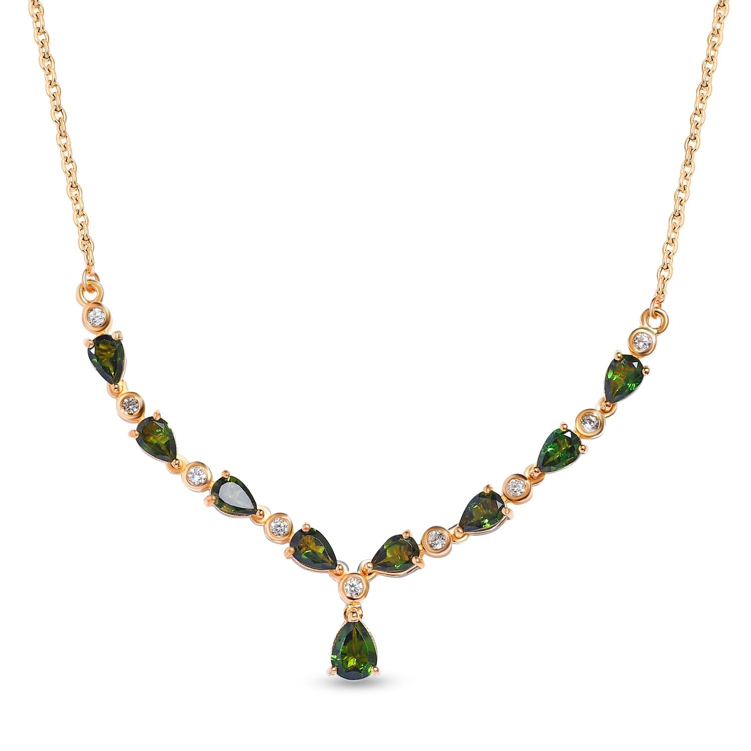 Natürliche Chrom Turmalin Halskette, ca. 45 cm, 925 Silber Gelbgold Vermeil ca. 3.74 ct
