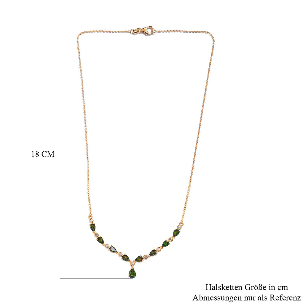 Natürliche Chrom Turmalin Halskette, ca. 45 cm, 925 Silber Gelbgold Vermeil ca. 3.74 ct