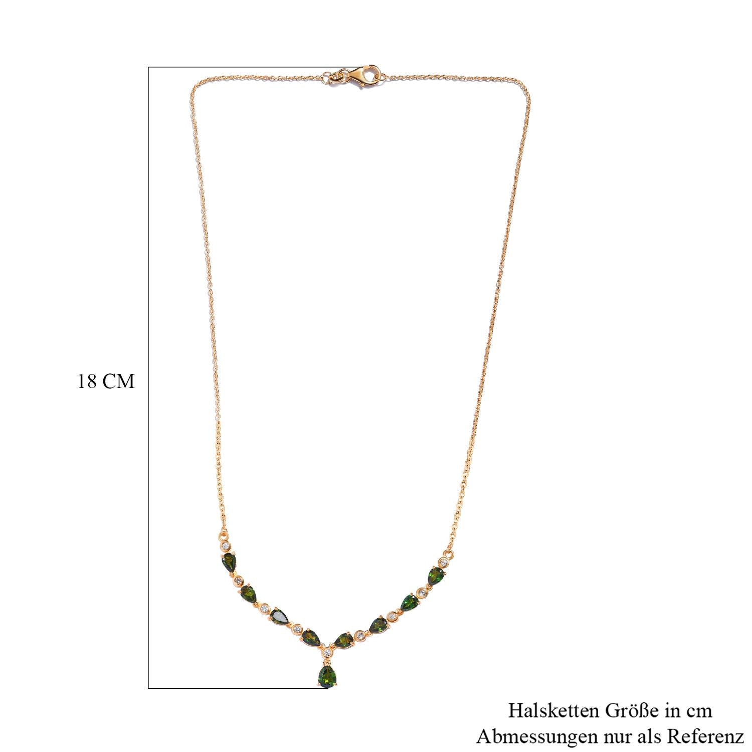 Natürliche Chrom Turmalin Halskette, ca. 45 cm, 925 Silber Gelbgold Vermeil ca. 3.74 ct