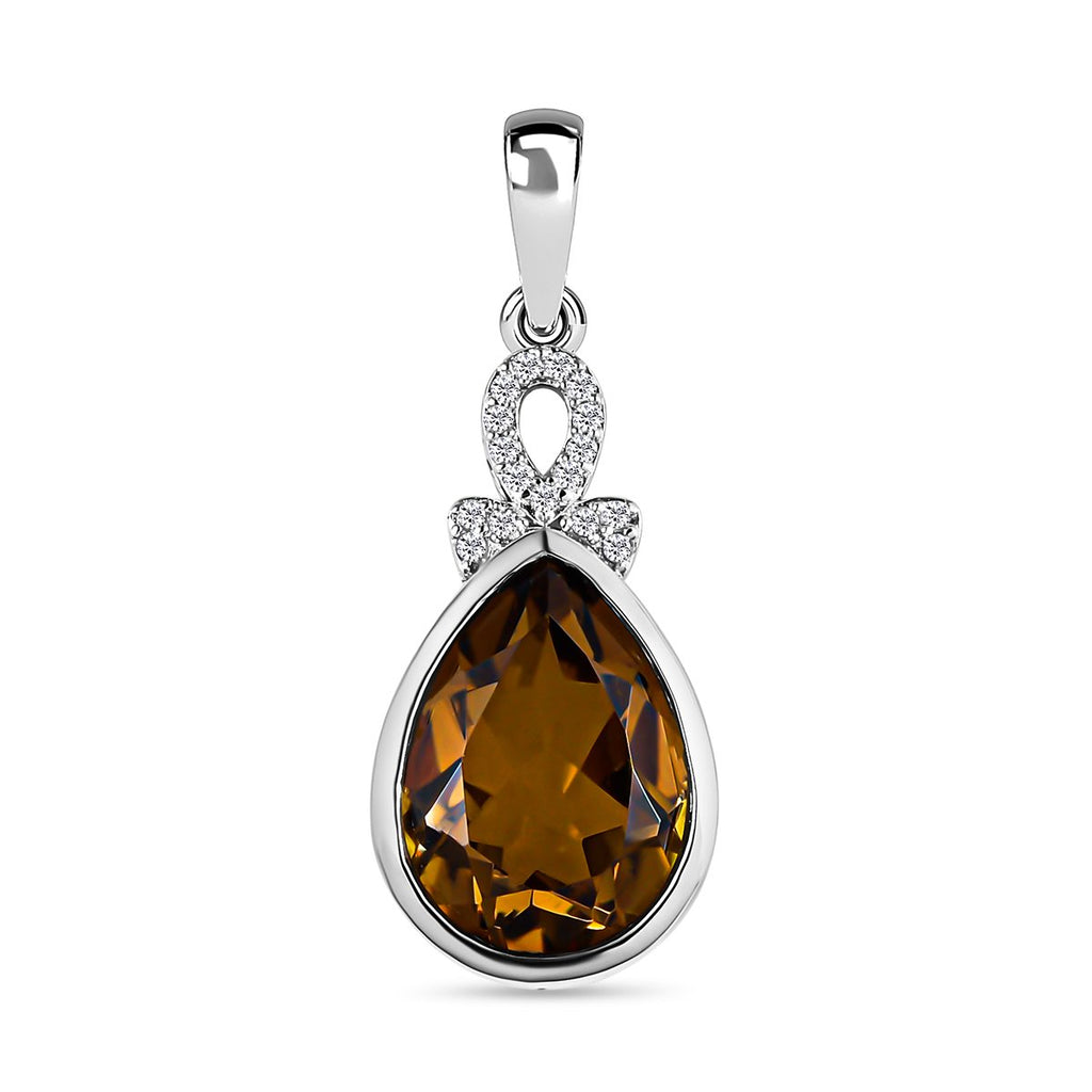 Champagner Triplette Quarz und weißer Zirkon-Anhänger, 925 Silber platiniert ca. 5.53 ct