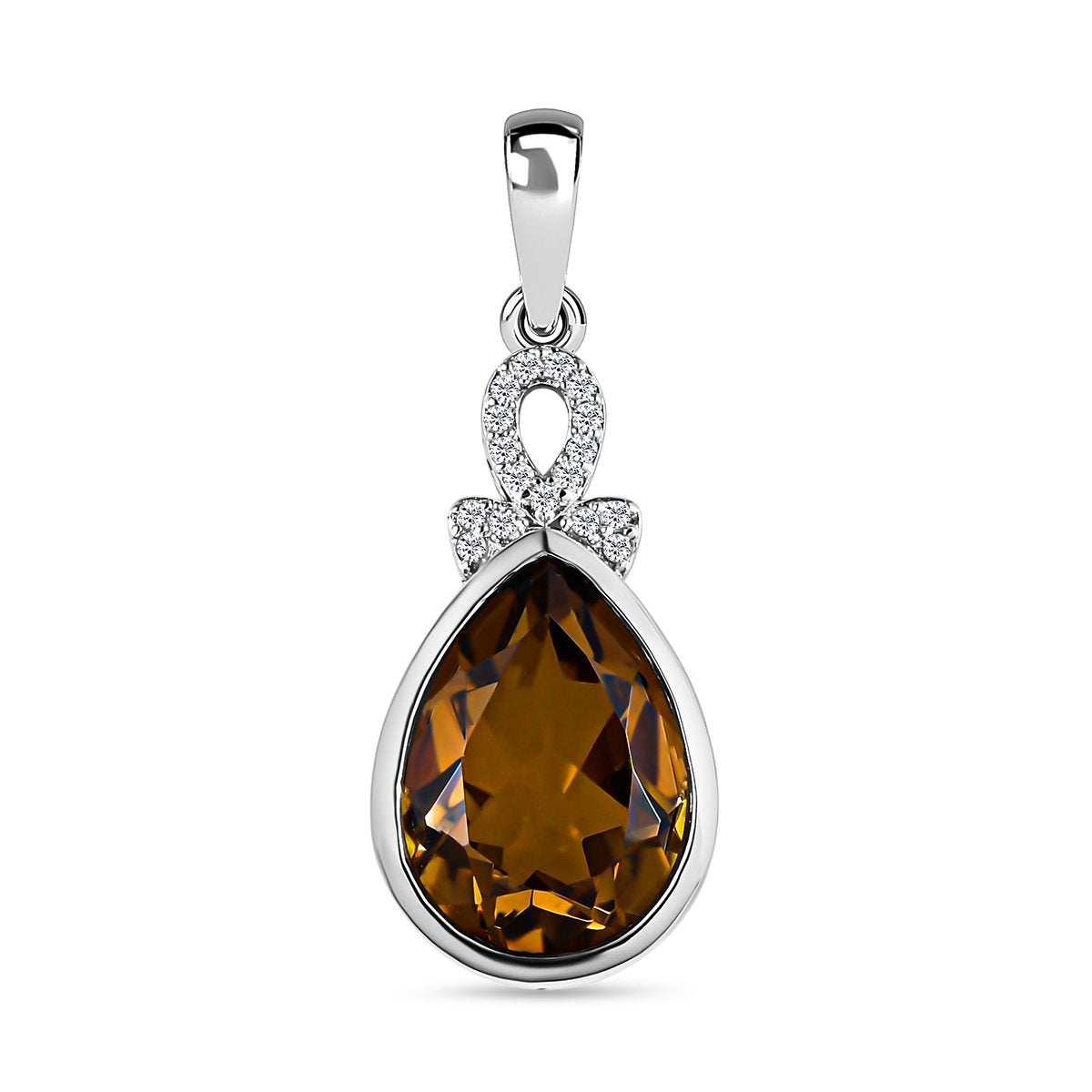 Champagner Triplette Quarz und weißer Zirkon-Anhänger, 925 Silber platiniert ca. 5.53 ct