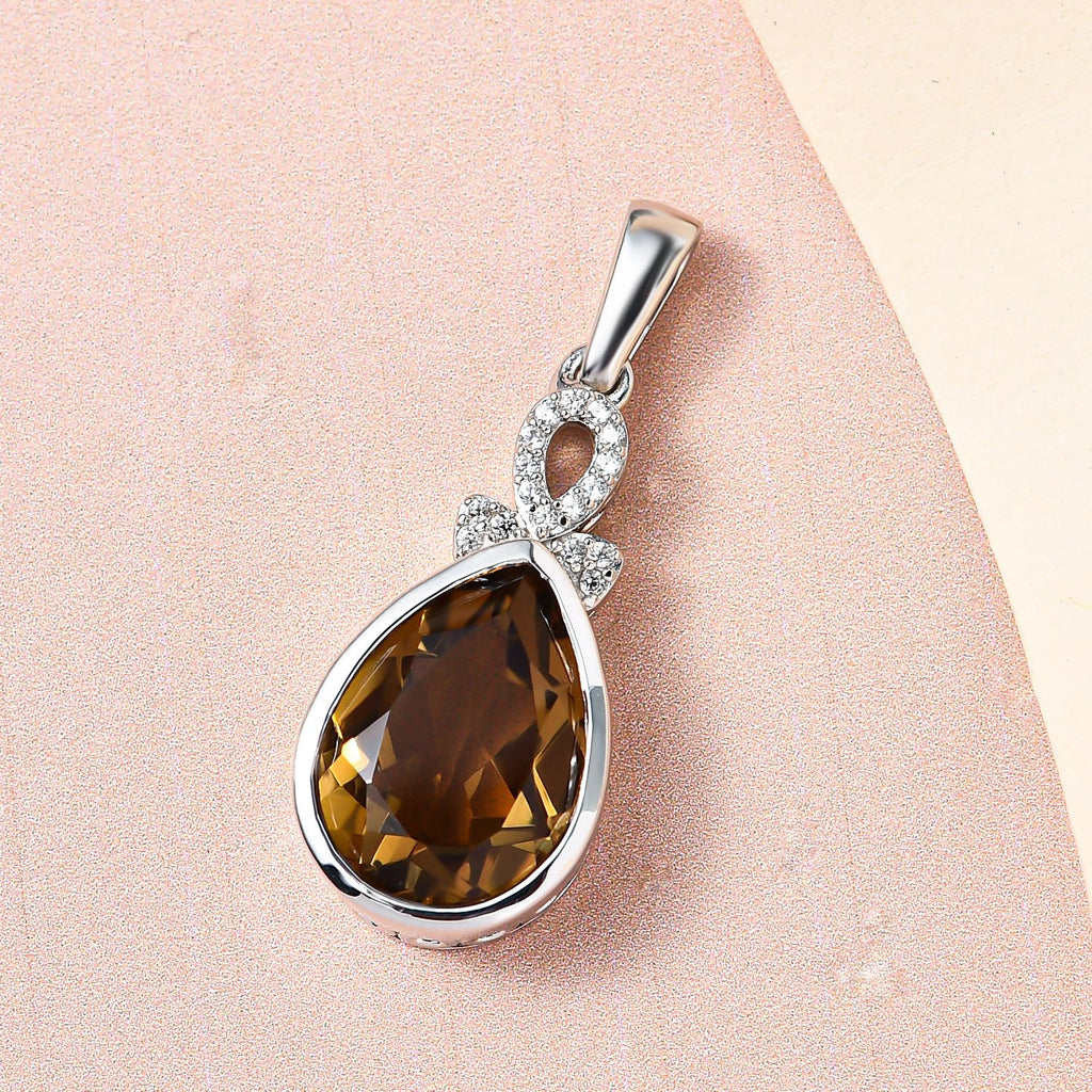 Champagner Triplette Quarz und weißer Zirkon-Anhänger, 925 Silber platiniert ca. 5.53 ct