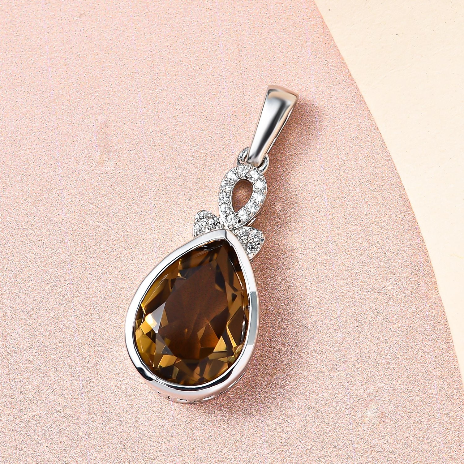Champagner Triplette Quarz und weißer Zirkon-Anhänger, 925 Silber platiniert ca. 5.53 ct